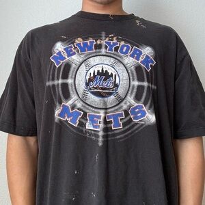 Vintage 2000s MLB New York Mets Graphics Black T-Shirt
